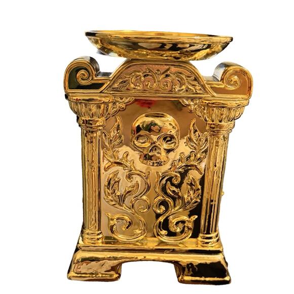 NEW Bath & Body Works Gold Skull Clock Pedestal 3-Wick Candle Holder Decor - Picture 3 of 10